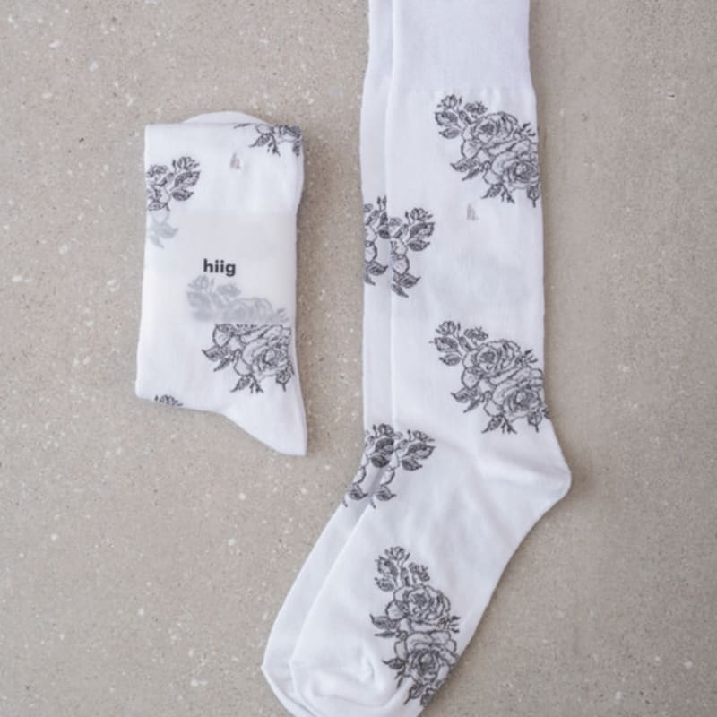 Hiig [no.499] White Gray Floral Socks