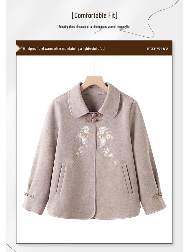 Autumn/Winter 2025 Embroidered Lapel Jacket for Women - Age-Reducing Chinese Button Cardigan for Middle-Aged and Elderly Moms