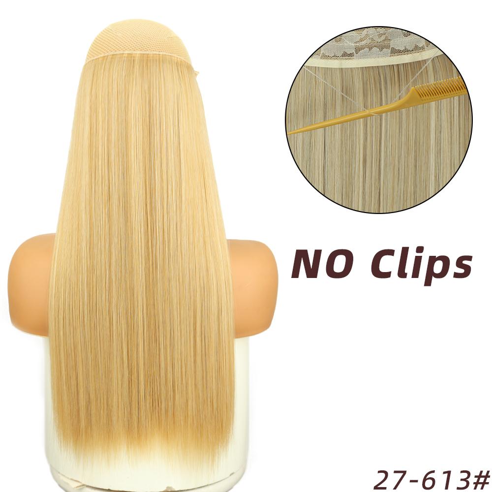 XINRAN Moda Femei Lung Drept Negru Fără Agrafe Extensii Păr Fibră Sintetică Naturală Purtare zilnică Cosplay Strat Postiță