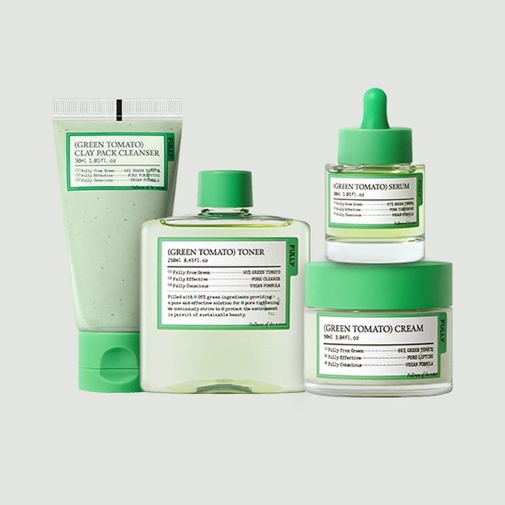 

Green Tomato Pore Care 4-piece Set (Pack Cleanser Toner Serum Cream)