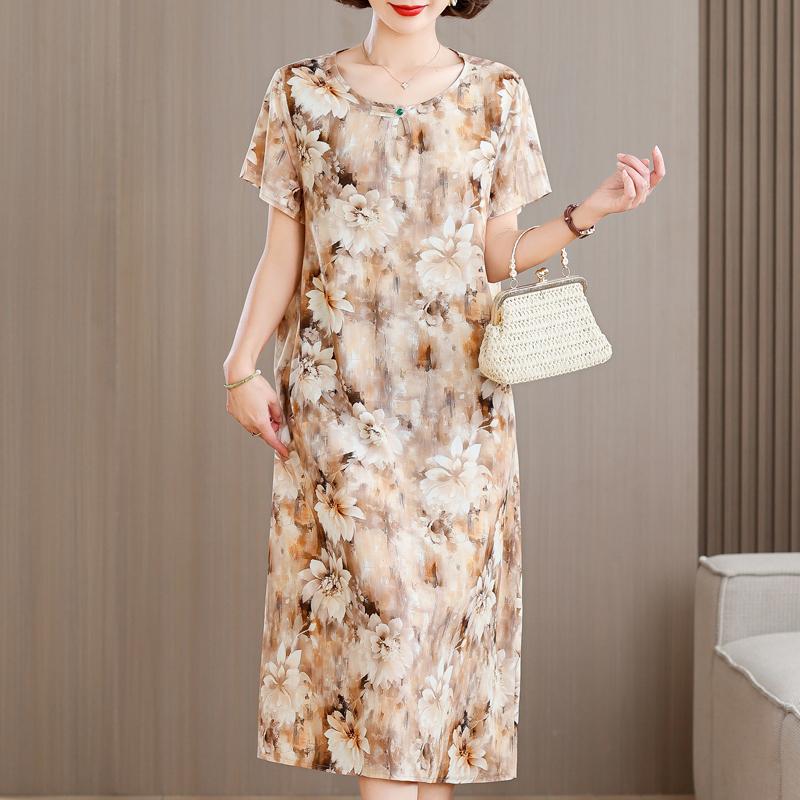 

Элегантные длинные платья для женщин, большие размеры, свободное винтажное платье с короткими рукавами, летняя женская одежда среднего возраста 4XL