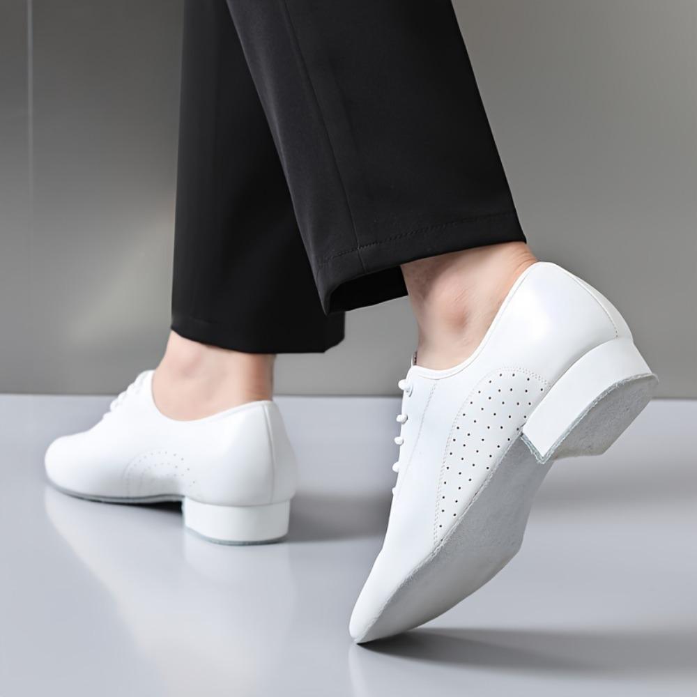 Breathable Microfiber Latin Dance Shoes - Men's Professional Solid Color Low Heel Soft Shoes - Round Toe Lace-Up with PU Sole