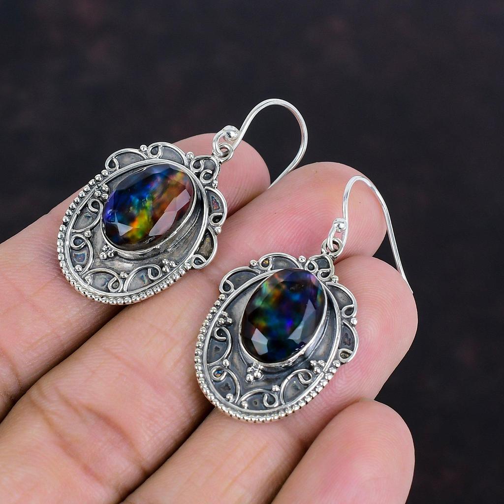 Faceted Ammolite Earring Gemstone Earrings Handmade Jewelry 925 Sterling Silver Earring Vintage Earring Anniversary Gifts Birthstone Jewelry