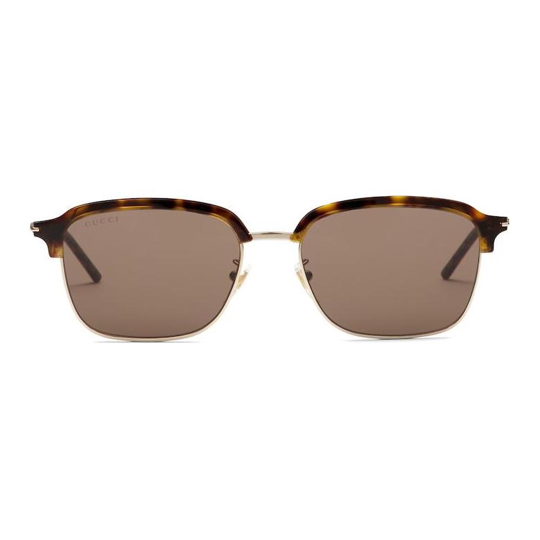 Gucci Temple Letter Logo Rectangular Sunglasses Unisex Couple Brown