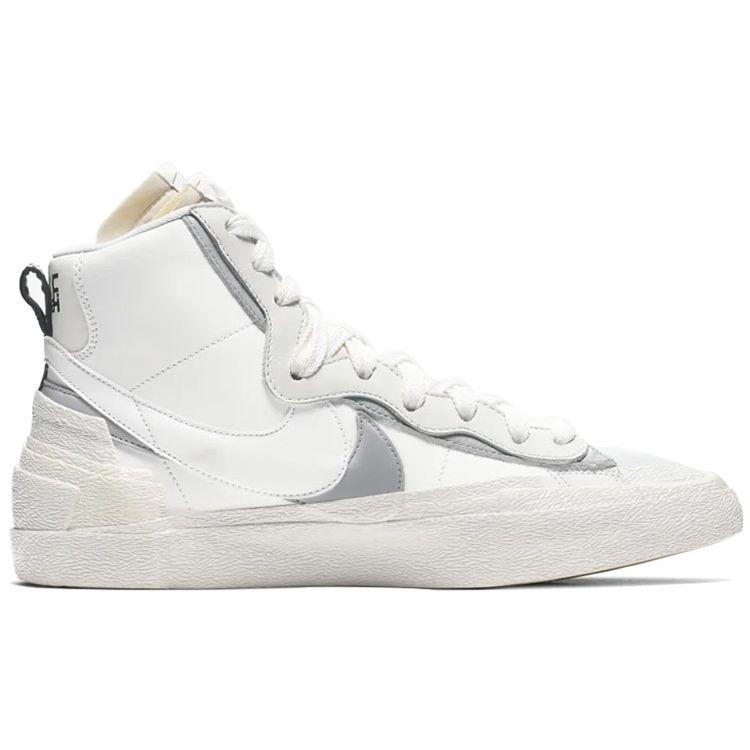 Sacai X Nike Blazer Mid White Grey Unisex Sneakers Wolf-Grey BV0072-100