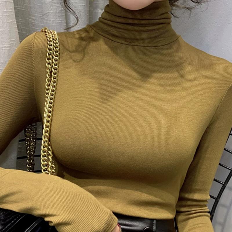 Elegant Threaded Turtleneck Base Shirt Women's Spring Vintage Underwear Thin Slim T-shirt Office Lady Heap Collar Casual Tops 2025 New