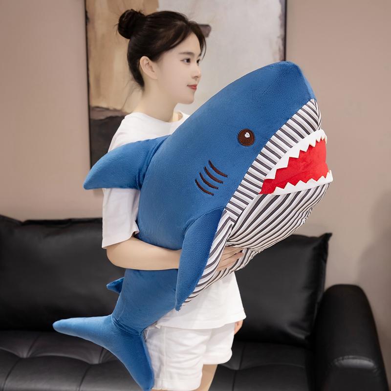 Fluffy Big Size Cute Shark Doll Plush Toy Blue Pink Shark Throw Pillow Shark Sharp Big Teeth Red Mouth Classic Kid Birthday Gift