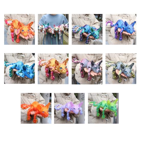 Kloubová bezsrstá kočka 3D tištěná figurka kočky Sphynx Flexibilní kočka Úleva od stresu Stolní mazlíček Fidget hračka Domácí kancelářská dekorace pro milovníka a sběratele koček