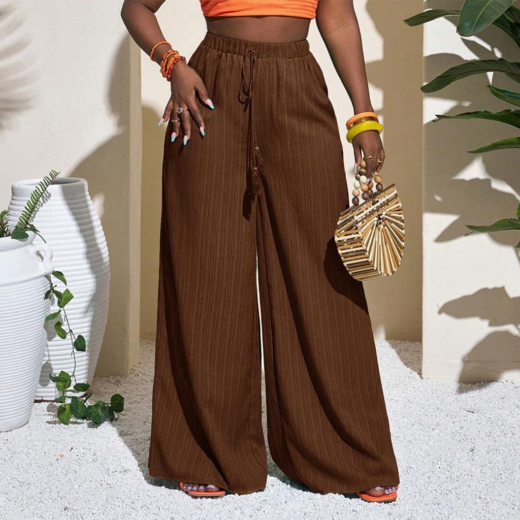 Women's High Color Wide Leg Pants with Elastic Waistband for Casual Everyday Wear