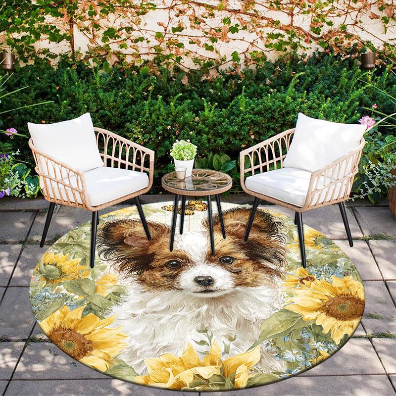 Butterfly Dog Pattern Round rug,Carpet Rug for Living Room Bedroom Playroom ,Non-slip Floor Mat,Holiday Gifts and Birthday Gifts.