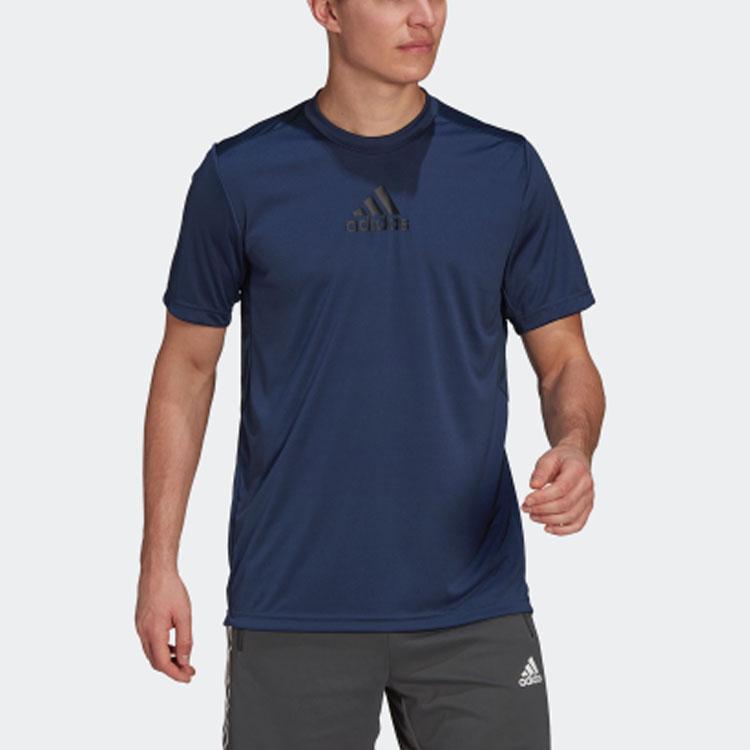 Adidas Logo Print Training Sports Crew Neck Short Sleeve T-Shirt Men Tops Navy-Blue GM2129