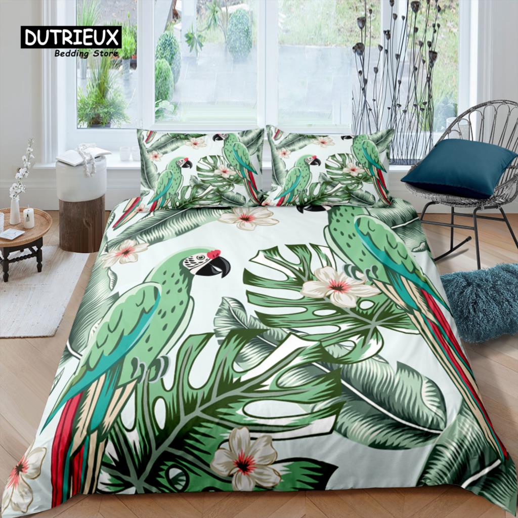 Home Living Luxury 3D Leaf Parrot Bedding Set Comfortable Duvet Cover Set Kids Bedding Set Queen and King EU/US/AU/UK Size