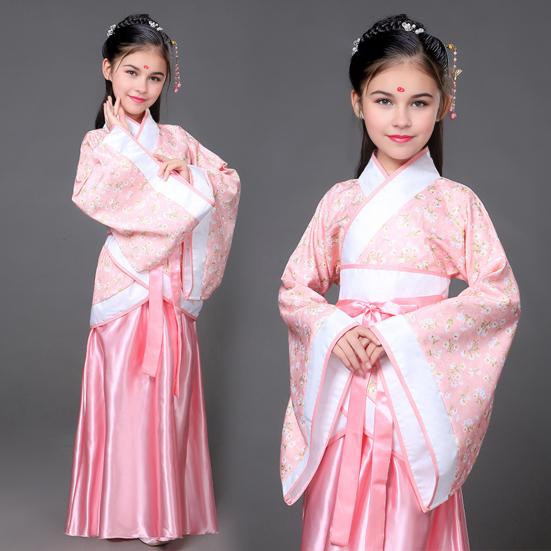 National Costume Tang Dynasty Hanfu for Girls Three-Piece Outfit Top Skirt Belt Traditional Chinese Style Childrens Clothing for New Year Travel