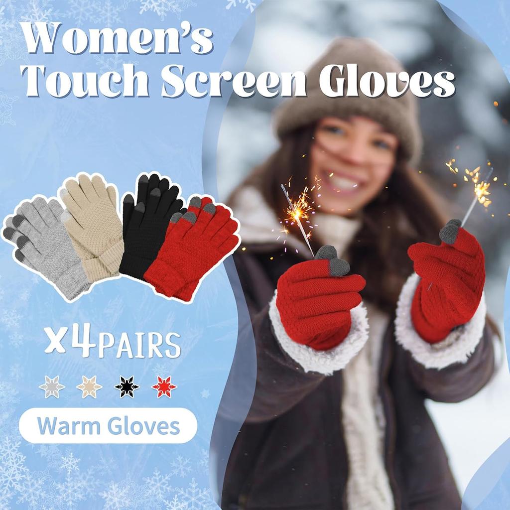 Omisy 4 Pack Women Winter Gloves Touchscreen, Christmas Stocking Stuffers