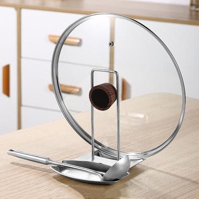 1pc Stainless Steel Pot Lid Rack Shelf With Drain Tray Bracket Punching Soup Spoon Rack With Removable Shelf Kitchen Accessories