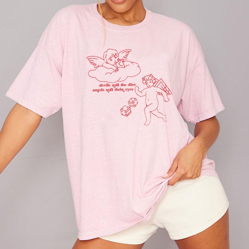 6063 Devils Roll The Dice Women Cute Aesthetic Tshirt Summer Tumblr Fashion Music T Shirt Cartoon Angel Tee Shirt Vintage Tops