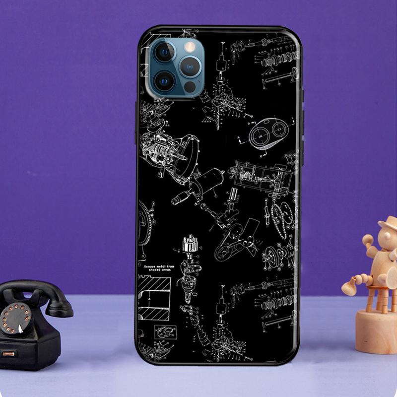 Automobile Spare Parts Car Engine Case For iPhone 13 11 14 Pro Max 12 mini Full Cover For iPhone XR XS Max X 7 8 Plus SE 2020