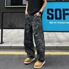 American retro camouflage jeans men's ruffian handsome high street trendy brand lumberjack straight wide-leg versatile casual pants