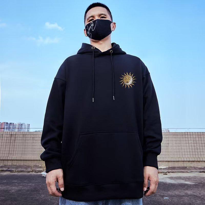 M-8XL Oversized Hoodies Men American Sun Moon Flower Print Oversized Hoodie Loose Hoodie Student's Large Hooded Sweater