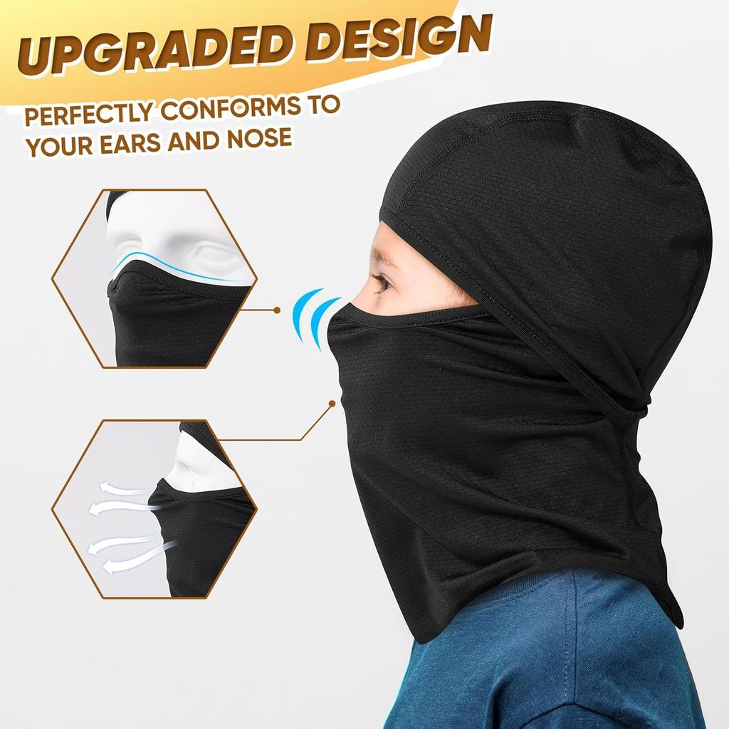Kids Balaclava Face Mask Summer Cooling Full Face Cover Lightweight Windproof Breathable UV Protector Neck Gaiter Black