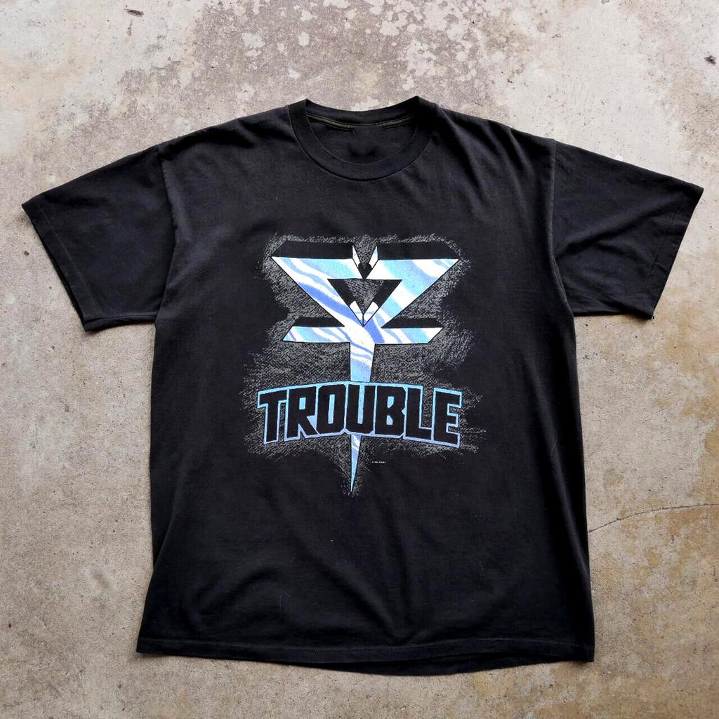 Trouble Vintage T-Shirt 1990 Tour Conce Kurzarm Schwarz Alle Größen Shirt OB234