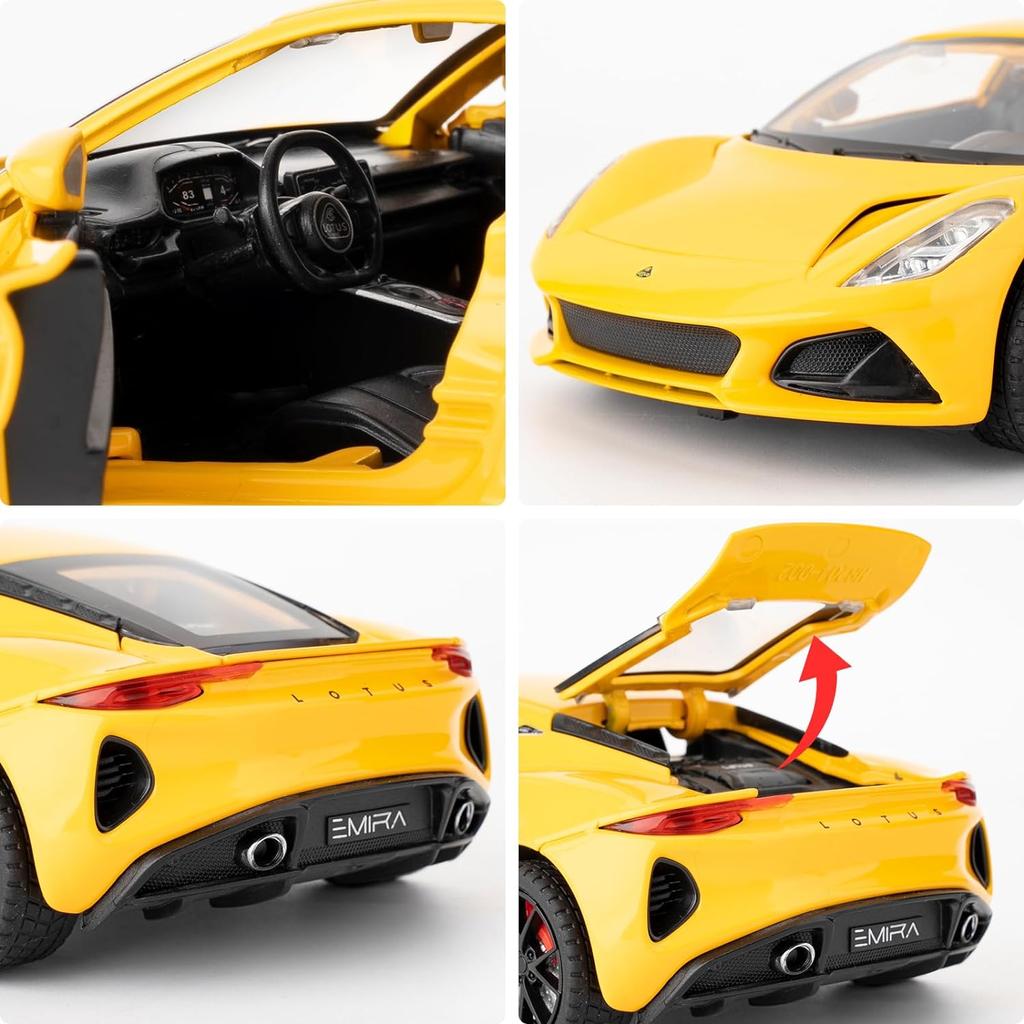 Lotus Emira Modellauto im Maßstab 1/24, Spielzeugauto mit Rückziehfunktion aus Zinklegierung mit Ton und Licht als Geschenk für Kinder, Jungen und Mädchen