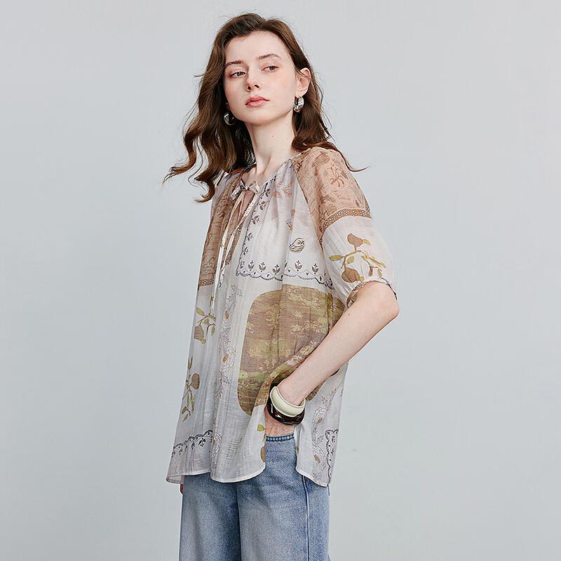 Women's Retro Boho Floral Lyocell Short Sleeve Shirt