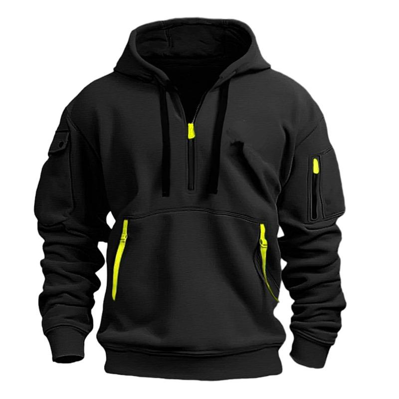 Spring and Autumn Zipper Multi Pocket Sports and Leisure Hoodies Men's Contrast Color Zipper Hooded Sweatshirts