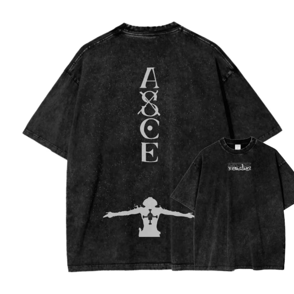 Portgas D. Ace One Piece Gewaschen Übergroß Vintage Unisex Anime Manga Grafik T-Shirt Streetwear Kurze Ärmel Hohe Qualität Damen Herren Kleidung