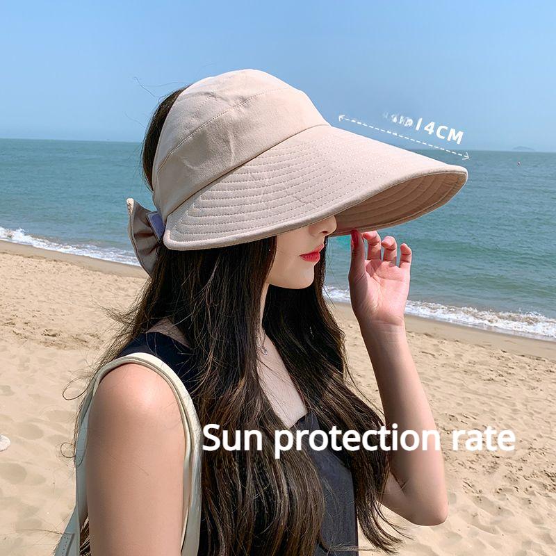 Schleife große Krempe, hohles Dach, Sonnenschutz- und Sonnenschirmhut, Damen Outdoor-Radfahren, Gesichtsschutz und UV-Schutz Sonnenhut im Sommer