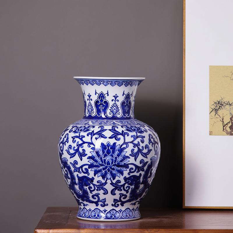 Antique Style Blue and White Porcelain Vase for Home Decor