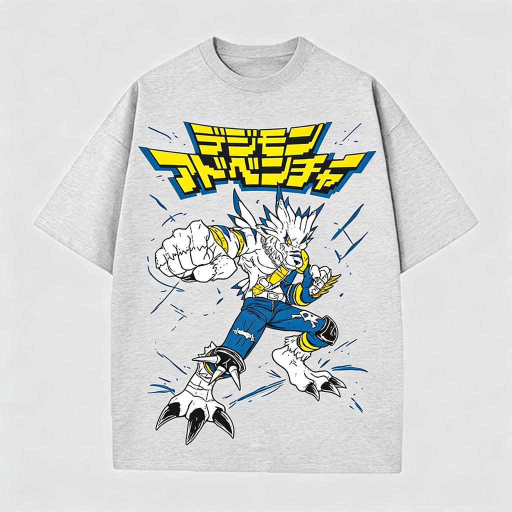 Unisexs Digimon Garurumon Anime TShirt pure Cotton JI KING OF WARRIORS Graphic Print for Casual Otaku Daily Streetwear Campus