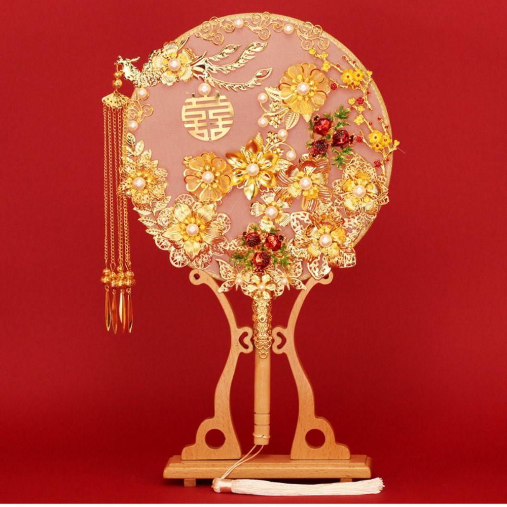 Tassels Phoenix with Pendant Handheld Bridal Group Fan Hand Bouquets Chinese Fan Embroidery Fan