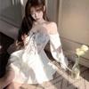 Summer niche thin new smokescreen retro shoulder two wear tie-dye court dress popular