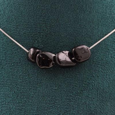 Stones and Minerals. Necklace 4 Pearls Tourmaline Schorl from Brazil Steel Chain Necklace for Women, Men. Customizable Size.