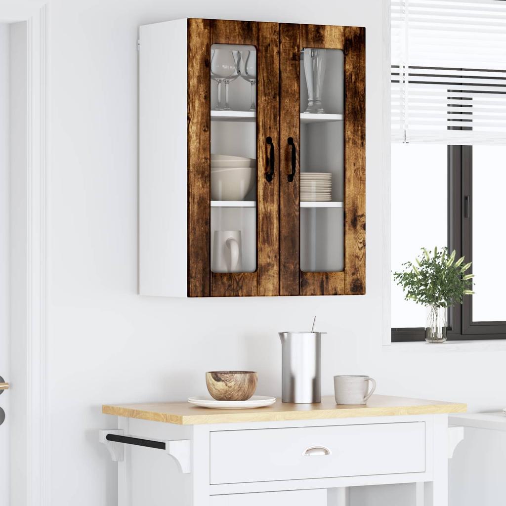 Wall Mounted Glass Cabinet LUCCA Smoked Oak 60 X 31 X 80 Cm