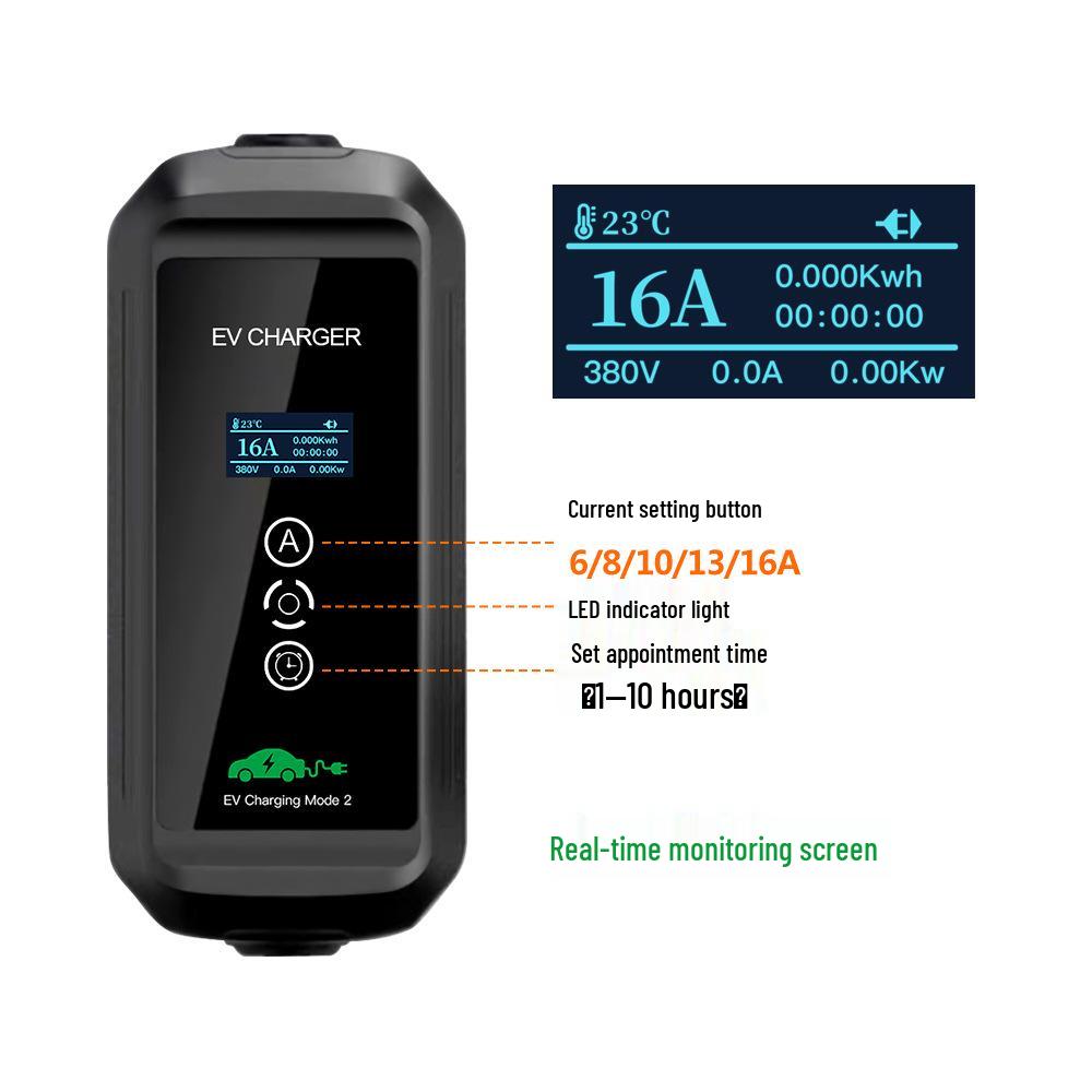 European Standard 16A 11KW Portable Car Charger, 5m Cable