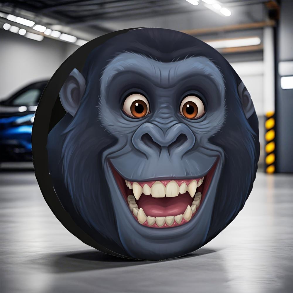 1pc Cute Chimpanzee Design Dust-Proof Tire Cover - Machine Washable Polyester, Fit For Outdoor Parking & Travel, Playful Smiling