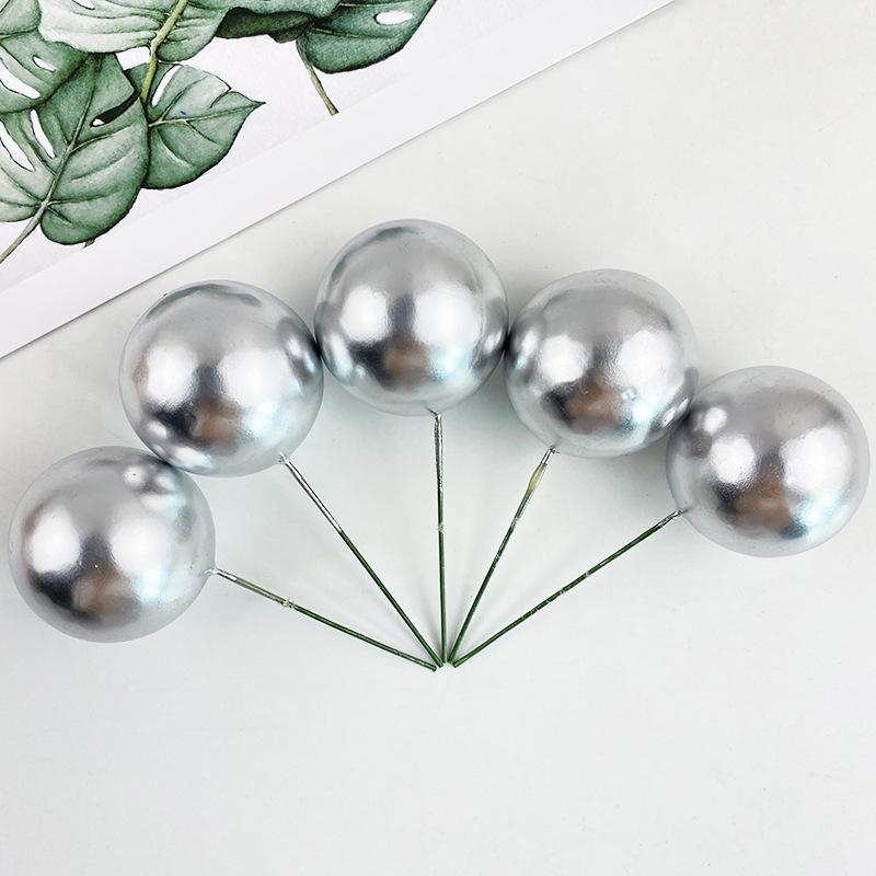 Sada zlatých kuličkových dekorací na dort - 10 kusů: Pěnová koule Narozeninová pekařská zapichovátka a doplňky na dezertní stůl