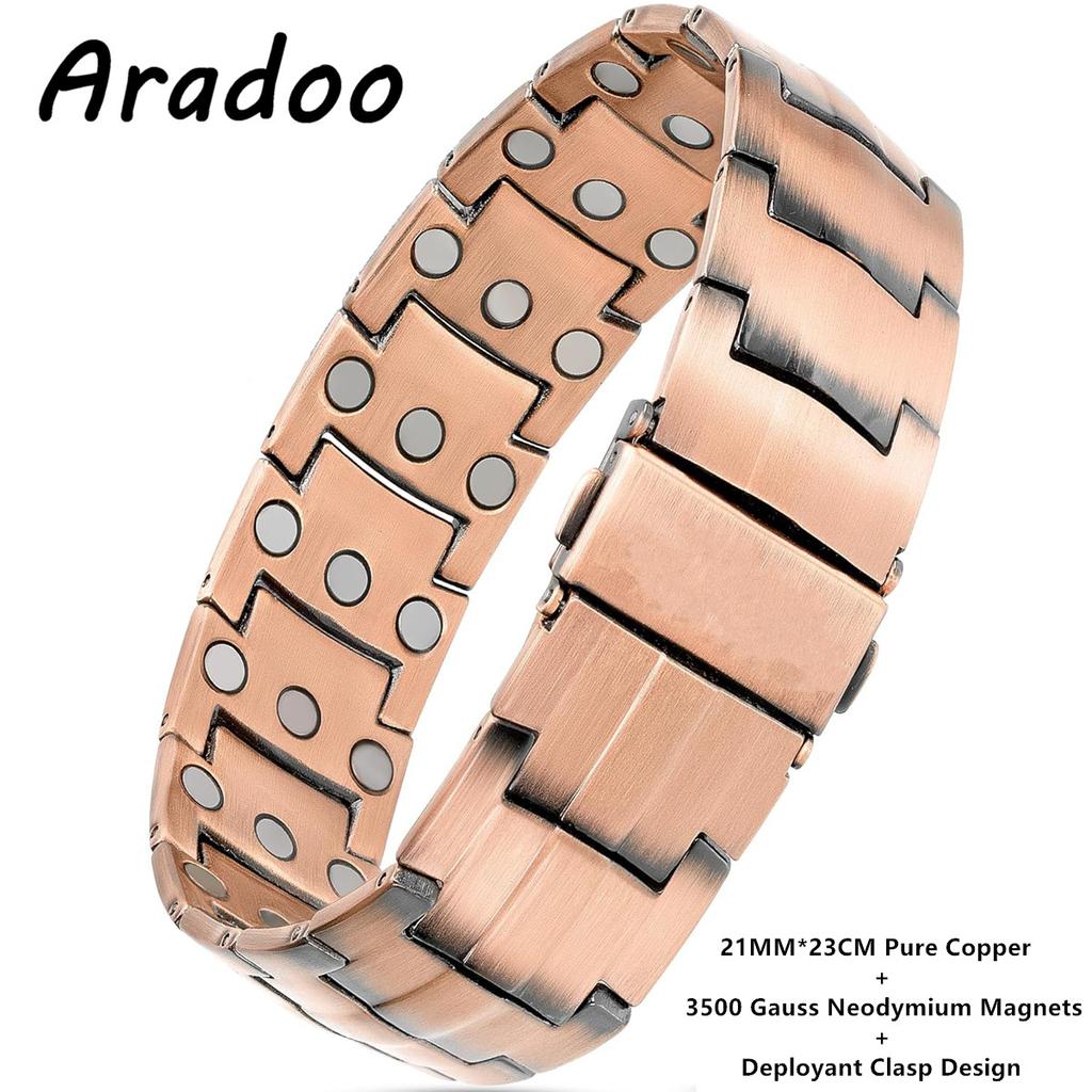 Premium Pure Copper Bracelet for Men with Deployant Clasp Design Wristband Jewelry Gifts