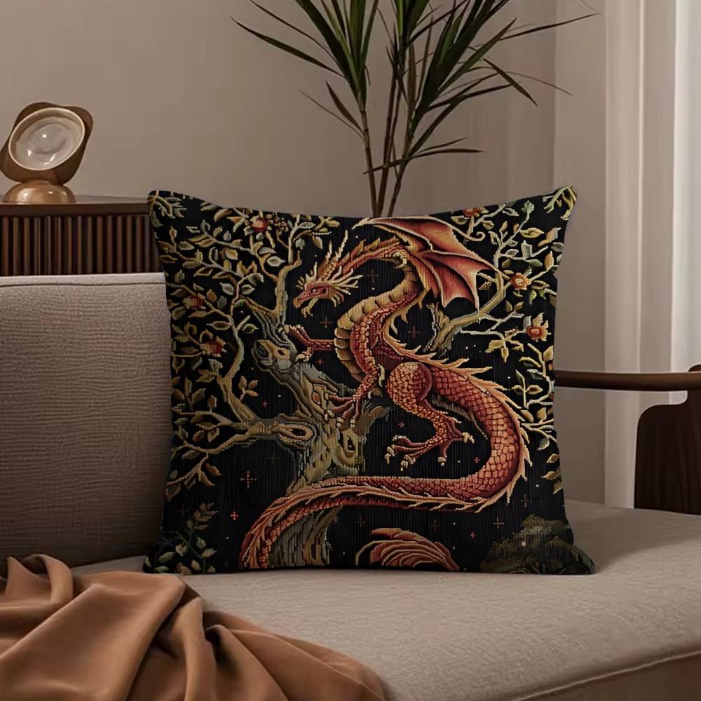 Vintage Medieval Unicorn Art Pillow Case Anti-dustmite Pillowcase Invisible Zipper Silky Short Plush Sofa Cushion Cover