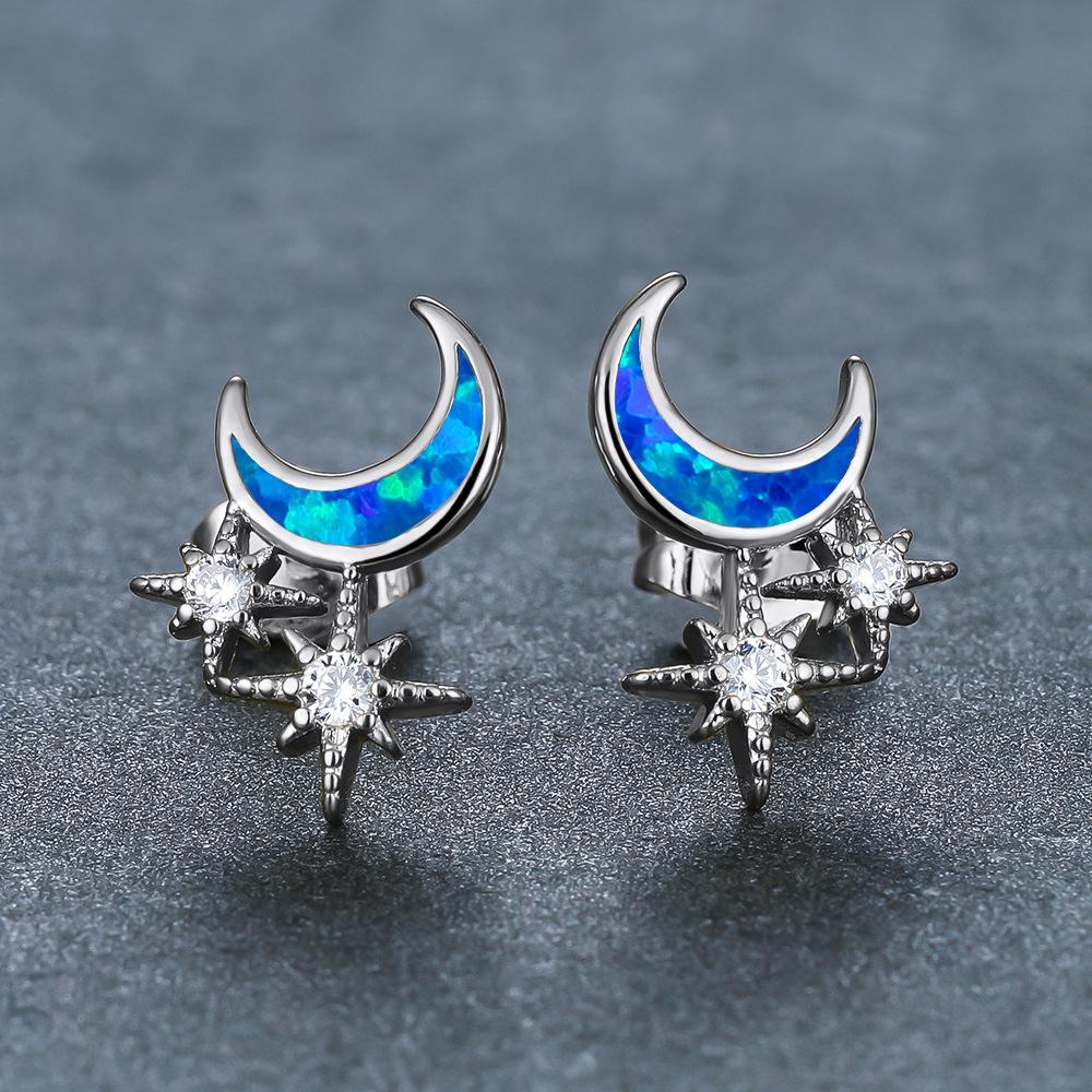 European and American Symmetrical Star Moon Micro Inlaid Zircon Earrings Delicate and Cool Style for Women