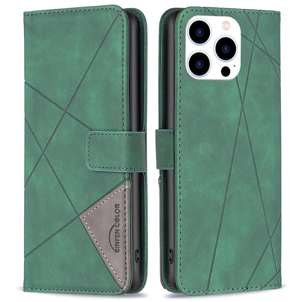 

BINFEN COLOR For iPhone 16 Pro Max Phone Cases Wallet Stand Geometry Imprint Leather Cover Green