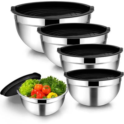Mixing Bowl Set of 5, Stainless Steel Metal Nesting Salad Bowl with Lid Set, Non-Toxic & Durable, Airtight Lid & Easy Clean