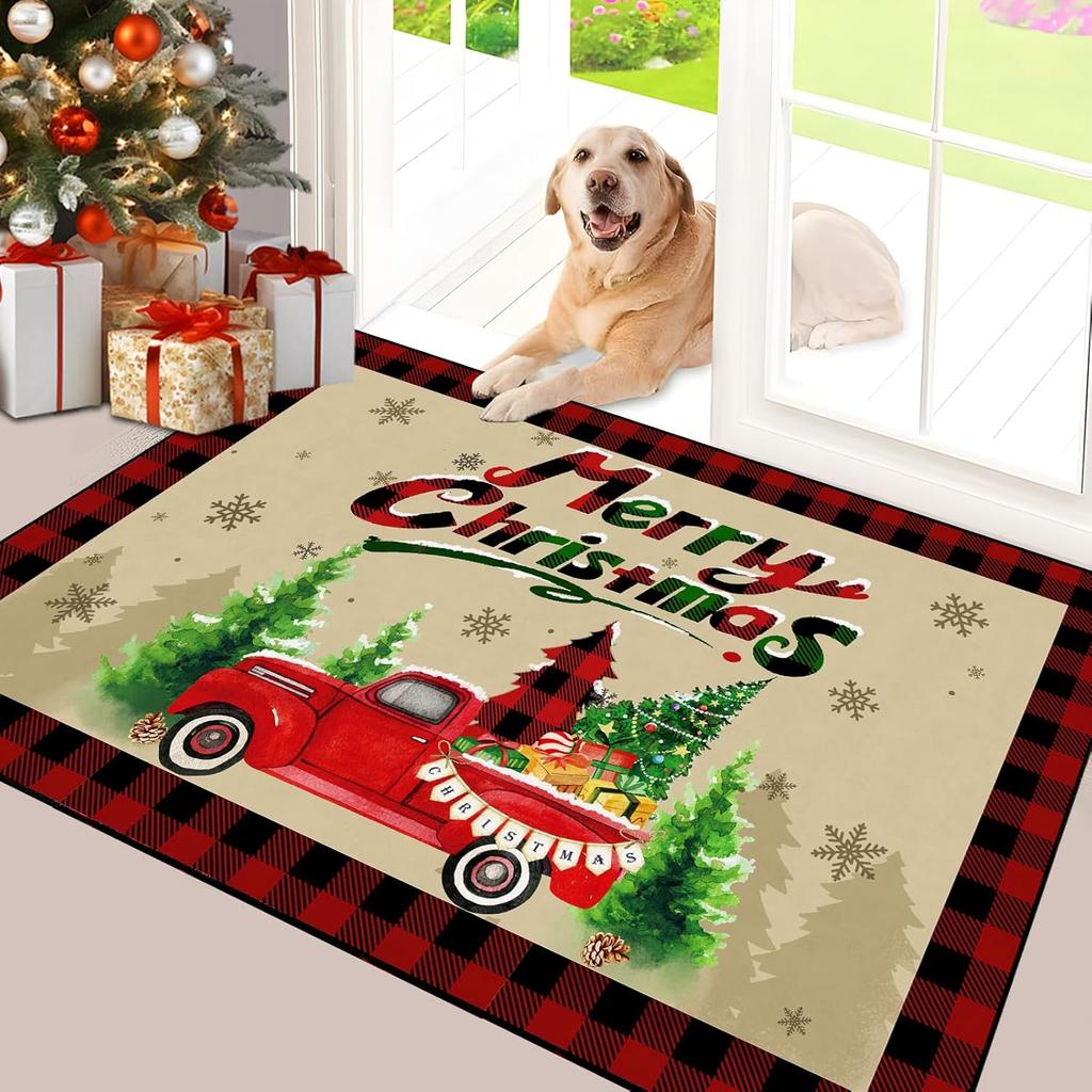 Christmas Door Mat Anti-Slip Welcome Floor Mat Washable Kitchen Indoor Outdoor Carpet Winter Christmas Decoration