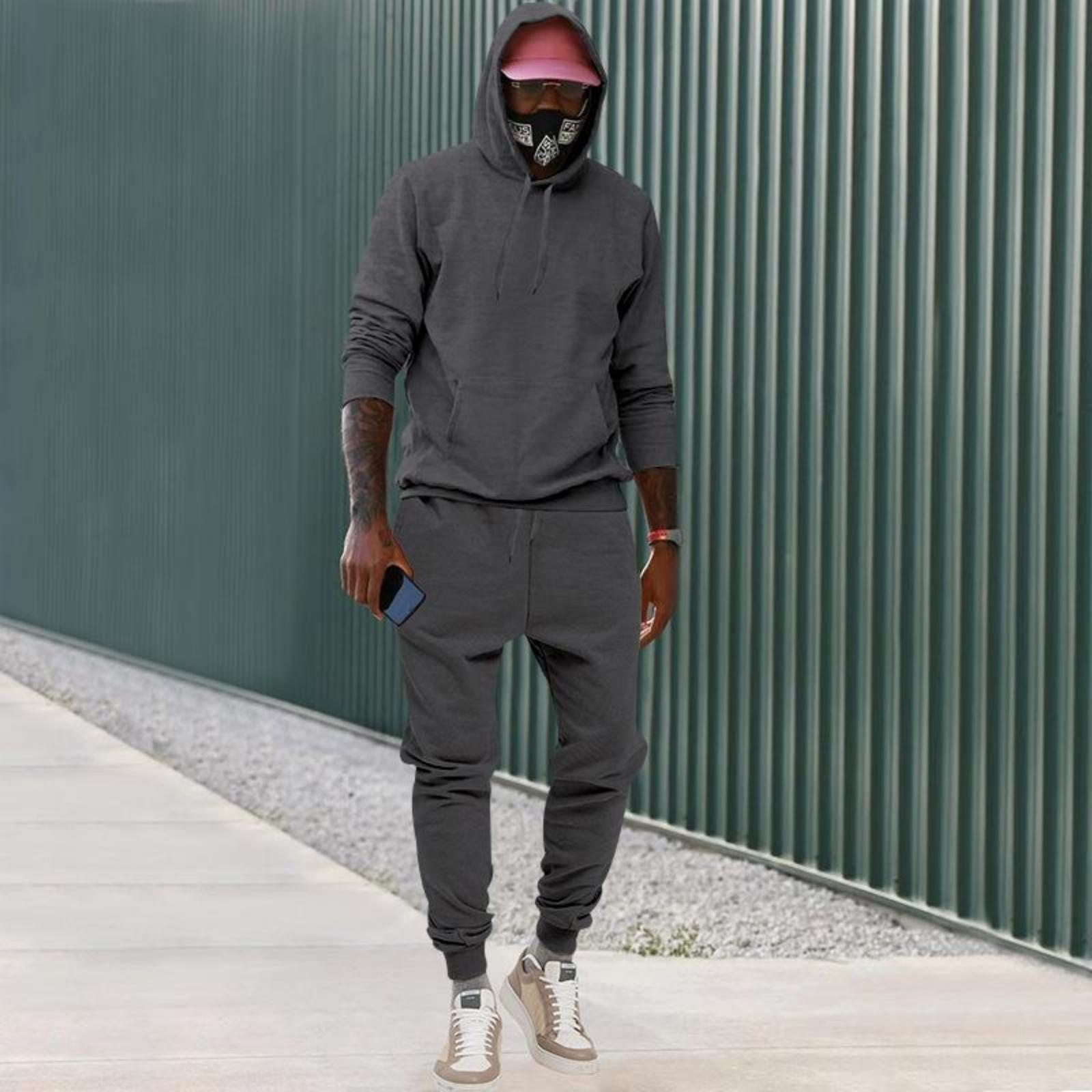 

Мужской однотонный повседневный худи и флисовый комплект, мужской спортивный костюм из двух предметов S