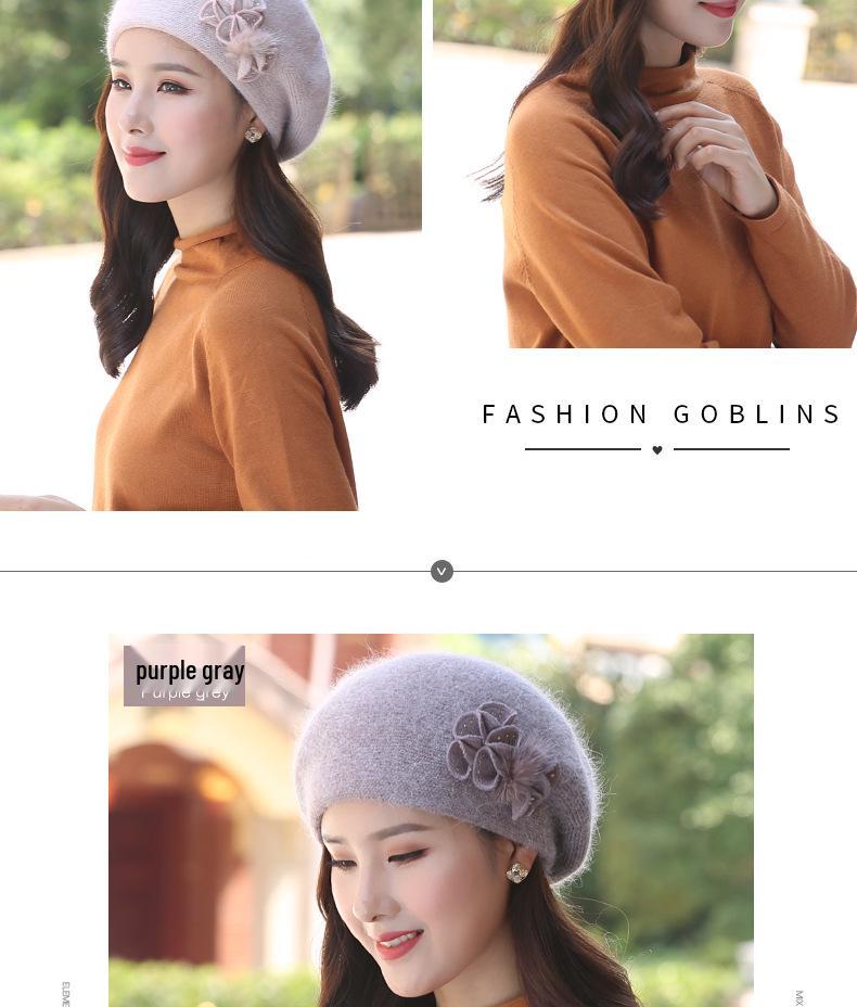 Women's Winter Fashion Knitted Wool Beret with Rabbit Fur - Cute Korean-Style Beanie