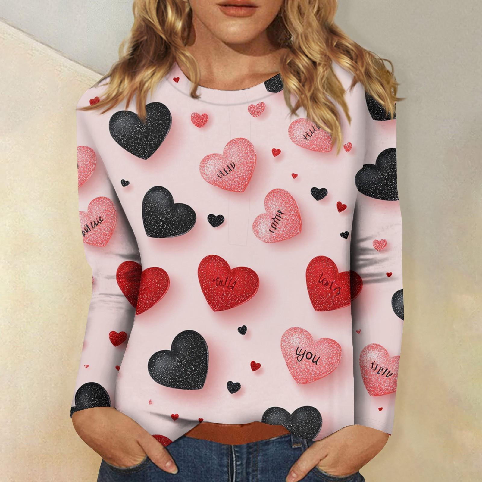 

Женская повседневная мода сексуальный удобный День святого Валентина принтованный круглый вырез длинный рукав топ M