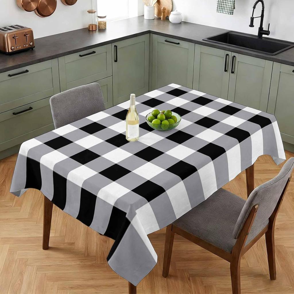 Black White Grey Rectangle Tablecloth for Table Decor Wedding Party Waterproof Reusable Table Cloth for Table Indoor Outdoor