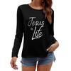 Tshirts For Women Long Sleeve,Round Sleeve Vertical Cross Casual Graphic Shirt,